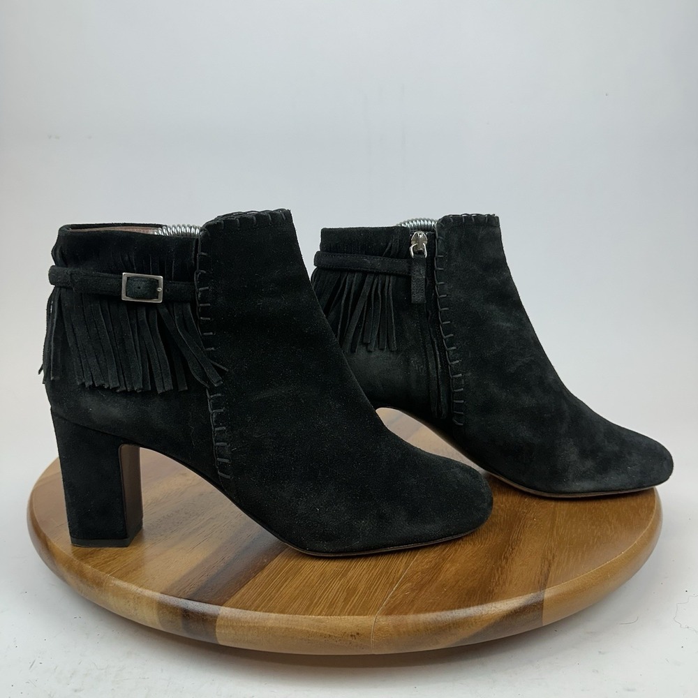 Womens Tabitha Simmons Black Suede Fringe Whipstitch Heel Ankle Boots Size 41